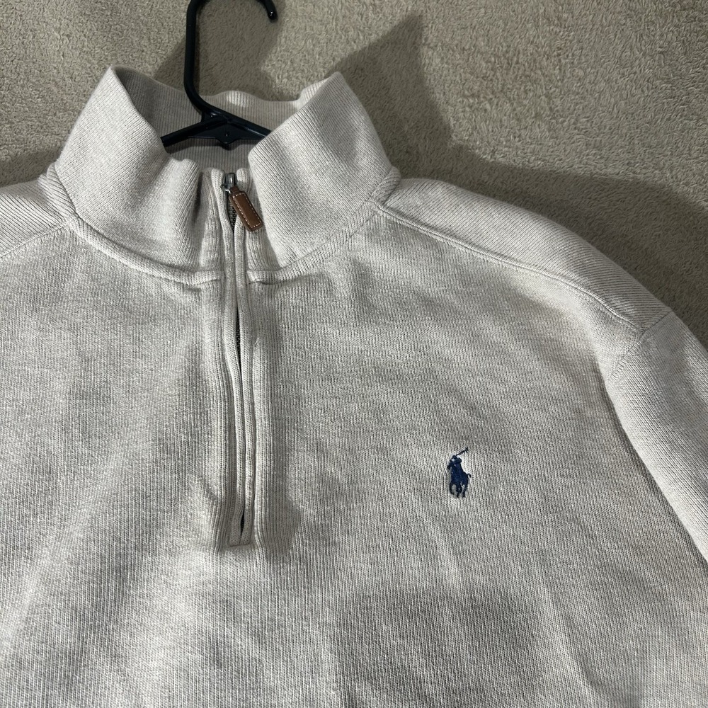 Polo by Ralph Lauren Mens XL 1/4 Zip Pullover Sweater Light Grey Cotton